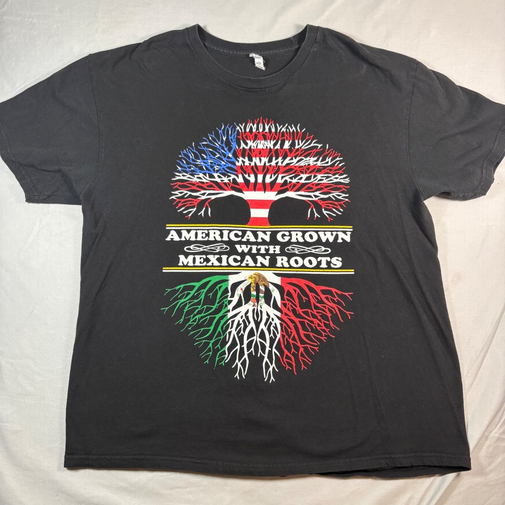 Alstyle American Grown With Mexican Roots Graphic T-Shirt Mens XL Black Heritage